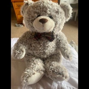 FAO Schwarz 18" Plush Teddy Bear Stuffed Animal Frosted Curly Hair Bow Tie 2017
